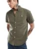 Abercrombie & Fitch Short Sleeve Elevated Icon Logo Oxford Shirt In Dark Green For Men
