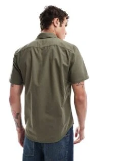 Abercrombie & Fitch Short Sleeve Elevated Icon Logo Oxford Shirt In Dark Green For Men -Abercrombie and Fitch Fashion Shop 206655576 3
