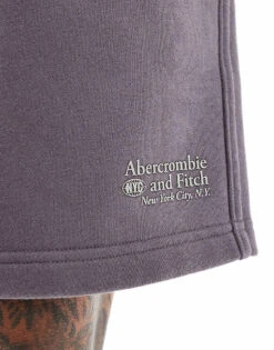 Abercrombie & Fitch Small Scale Logo Baggy Fit Sweat Shorts In Mid Grey For Men -Abercrombie and Fitch Fashion Shop 206655593 4