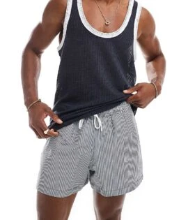 Abercrombie & Fitch 5inch Pull On Seersucker Stripe Swim Shorts In White/black For Men -Abercrombie and Fitch Fashion Shop 206655601 1 whiteblack 1