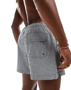Abercrombie & Fitch 5inch Pull On Seersucker Stripe Swim Shorts In White/black For Men -Abercrombie and Fitch Fashion Shop 206655601 4