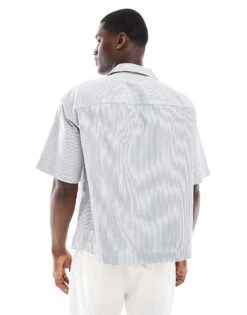 Abercrombie & Fitch Short Sleeve Workwear Railroad Stripe Twill Shirt In Grey For Men -Abercrombie and Fitch Fashion Shop 206655609 4