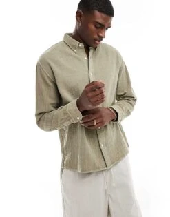 Abercrombie & Fitch Breezy Oversized Shirt In Mid Green For Men -Abercrombie and Fitch Fashion Shop 206655633 1 midgreen 1