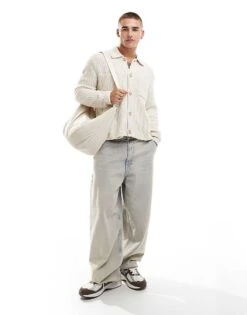 Abercrombie & Fitch Cropped Knit Shacket In Beige For Men -Abercrombie and Fitch Fashion Shop 206937700 1 beige 1