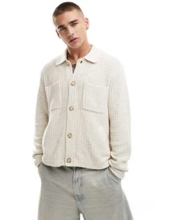 Abercrombie & Fitch Cropped Knit Shacket In Beige For Men -Abercrombie and Fitch Fashion Shop 206937700 3