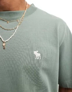 Abercrombie & Fitch Premium Silicone Icon Logo T-shirt In Mid Green For Men -Abercrombie and Fitch Fashion Shop 206937711 3