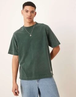 Abercrombie & Fitch Premium Jocktag Logo Heavyweight T-shirt In Green Acid Wash For Men -Abercrombie and Fitch Fashion Shop 206937712 1 greenacid 1