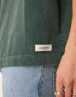 Abercrombie & Fitch Premium Jocktag Logo Heavyweight T-shirt In Green Acid Wash For Men -Abercrombie and Fitch Fashion Shop 206937712 3