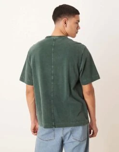 Abercrombie & Fitch Premium Jocktag Logo Heavyweight T-shirt In Green Acid Wash For Men -Abercrombie and Fitch Fashion Shop 206937712 4