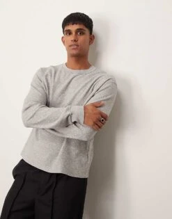 Abercrombie & Fitch Waffle Crop Long Sleeve T-shirt In Grey Marl For Men -Abercrombie and Fitch Fashion Shop 206937781 1 greymarl 1