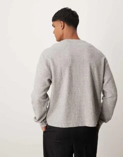 Abercrombie & Fitch Waffle Crop Long Sleeve T-shirt In Grey Marl For Men -Abercrombie and Fitch Fashion Shop 206937781 4