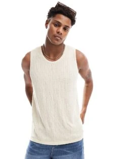 Abercrombie & Fitch Knitted Tank In Cream For Men -Abercrombie and Fitch Fashion Shop 206937799 1 cream 1