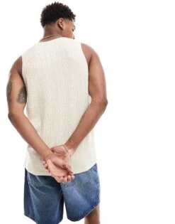 Abercrombie & Fitch Knitted Tank In Cream For Men -Abercrombie and Fitch Fashion Shop 206937799 4