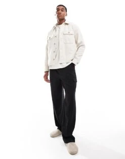 Abercrombie & Fitch Long Sleeve Dobby Flannel Shirt In Cream For Men -Abercrombie and Fitch Fashion Shop 206937810 3