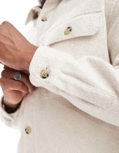 Abercrombie & Fitch Long Sleeve Dobby Flannel Shirt In Cream For Men -Abercrombie and Fitch Fashion Shop 206937810 4