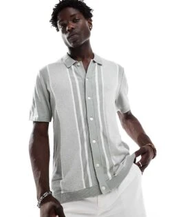 Abercrombie & Fitch Retro Stripe Knitted Button Up Polo In Grey For Men Light Grey -Abercrombie and Fitch Fashion Shop 206937913 1 lightgrey 1