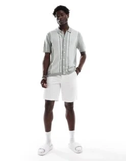 Abercrombie & Fitch Retro Stripe Knitted Button Up Polo In Grey For Men Light Grey -Abercrombie and Fitch Fashion Shop 206937913 4