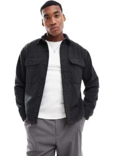 Abercrombie & Fitch Long Sleeve Dobby Flannel Shirt In Black For Men -Abercrombie and Fitch Fashion Shop 206937965 1 black 1