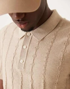 Abercrombie & Fitch Knitted Polo In Cream Tonal Stripe For Men -Abercrombie and Fitch Fashion Shop 206938015 3