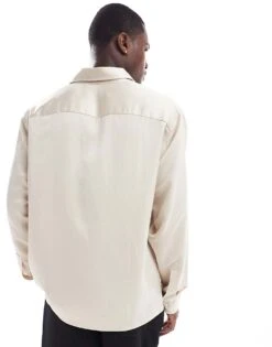 Abercrombie & Fitch Relaxed Long Sleeve Shirt In Beige For Men Tan -Abercrombie and Fitch Fashion Shop 206938032 3