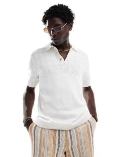 Abercrombie & Fitch Pattern Knit Cropped Polo In White For Men Cream