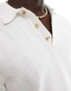 Abercrombie & Fitch Pattern Knit Cropped Polo In White For Men Cream -Abercrombie and Fitch Fashion Shop 206938065 3