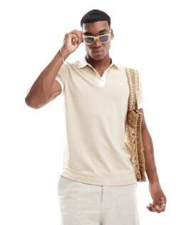 Abercrombie & Fitch Chic Icon Logo Texture Polo In Beige For Men Tan -Abercrombie and Fitch Fashion Shop 206938070 1 tan 1