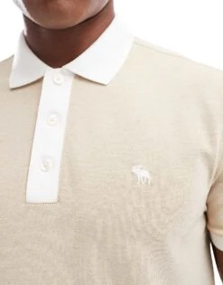 Abercrombie & Fitch Chic Icon Logo Texture Polo In Beige For Men Tan -Abercrombie and Fitch Fashion Shop 206938070 3