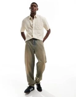 Abercrombie & Fitch Short Sleeve Linen Shirt In Beige For Men Tan -Abercrombie and Fitch Fashion Shop 206938107 4