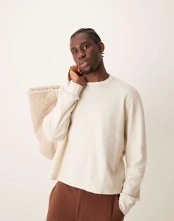 Abercrombie & Fitch Waffle Crop Long Sleeve T-shirt In Beige For Men -Abercrombie and Fitch Fashion Shop 206938117 1 beige 1