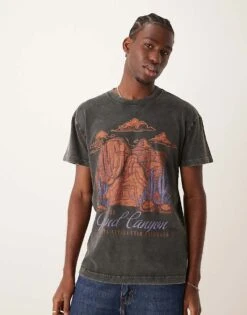 Abercrombie & Fitch Grand Canyon National Parks Print Acid Wash Relaxed Fit T-shirt In Black For Men