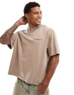 Abercrombie & Fitch Timeless Logo Crop Vintage Acid Wash Oversized T-shirt In Tan For Men -Abercrombie and Fitch Fashion Shop 206938165 1 tan 1