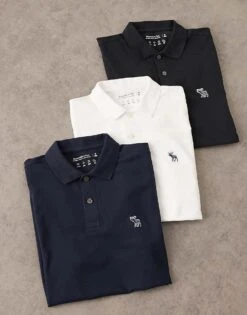 Abercrombie & Fitch 3 Pack Polos In White, Blue And Black For Men White Blue Black