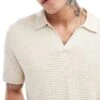 Abercrombie & Fitch Textured Knitted Polo In Cream For Men -Abercrombie and Fitch Fashion Shop 206938270 1 cream