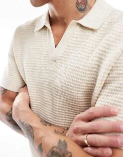 Abercrombie & Fitch Textured Knitted Polo In Cream For Men -Abercrombie and Fitch Fashion Shop 206938270 3