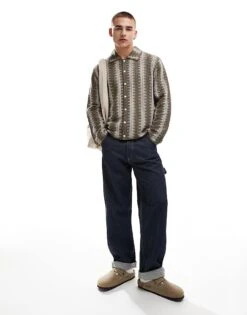 Abercrombie & Fitch Cropped Stripe Knit Shirt In Grey For Men -Abercrombie and Fitch Fashion Shop 206938271 3