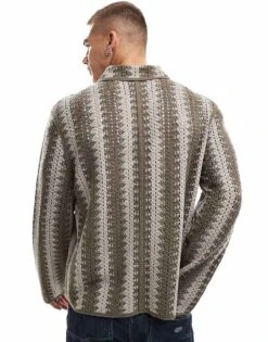 Abercrombie & Fitch Cropped Stripe Knit Shirt In Grey For Men -Abercrombie and Fitch Fashion Shop 206938271 4