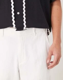 Abercrombie & Fitch Baggy Linen Trouser In Cream For Men -Abercrombie and Fitch Fashion Shop 206938296 3