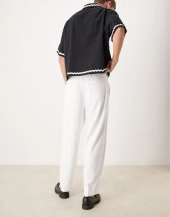 Abercrombie & Fitch Baggy Linen Trouser In Cream For Men -Abercrombie and Fitch Fashion Shop 206938296 4