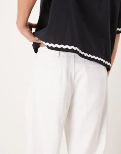 Abercrombie & Fitch Baggy Linen Trouser In Cream For Men -Abercrombie and Fitch Fashion Shop 206938296 5