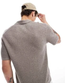 Abercrombie & Fitch Textured Knitted Polo In Brown For Men -Abercrombie and Fitch Fashion Shop 206938312 4