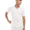 Abercrombie & Fitch Stitch Texture Stripe Open Collar Knit Polo In Cream For Men -Abercrombie and Fitch Fashion Shop 206938327 1 cream