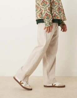 Abercrombie & Fitch Baggy Linen Trouser In Tan For Men Khaki -Abercrombie and Fitch Fashion Shop 206938335 4