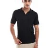 Abercrombie & Fitch Stitch Texture Stripe Open Collar Knit Polo In Black For Men -Abercrombie and Fitch Fashion Shop 206938351 1 black