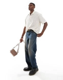 Abercrombie & Fitch Striped Linen Short Sleeve Shirt In Cream For Men Cream Stripe -Abercrombie and Fitch Fashion Shop 206938381 4