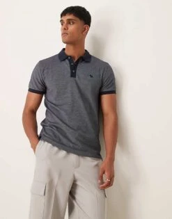 Abercrombie & Fitch Chic Icon Logo Texture Polo In Navy For Men -Abercrombie and Fitch Fashion Shop 206938493 1 navy 1
