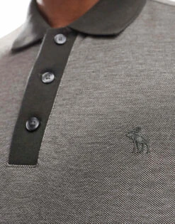 Abercrombie & Fitch Chic Icon Logo Texture Polo In Charcoal For Men -Abercrombie and Fitch Fashion Shop 206938528 3