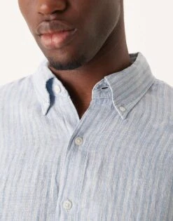 Abercrombie & Fitch Long Sleeve Striped Linen Shirt In Blue And White For Men Blue Stripe -Abercrombie and Fitch Fashion Shop 206938536 3