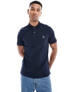 Abercrombie & Fitch Elevated Icon Logo Tipped Pique Polo In Navy For Men -Abercrombie and Fitch Fashion Shop 206938602 1 navy 1