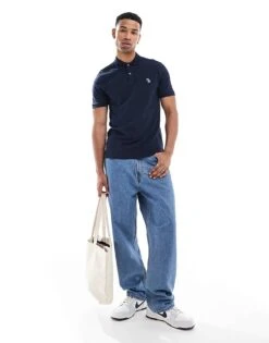 Abercrombie & Fitch Elevated Icon Logo Tipped Pique Polo In Navy For Men -Abercrombie and Fitch Fashion Shop 206938602 3